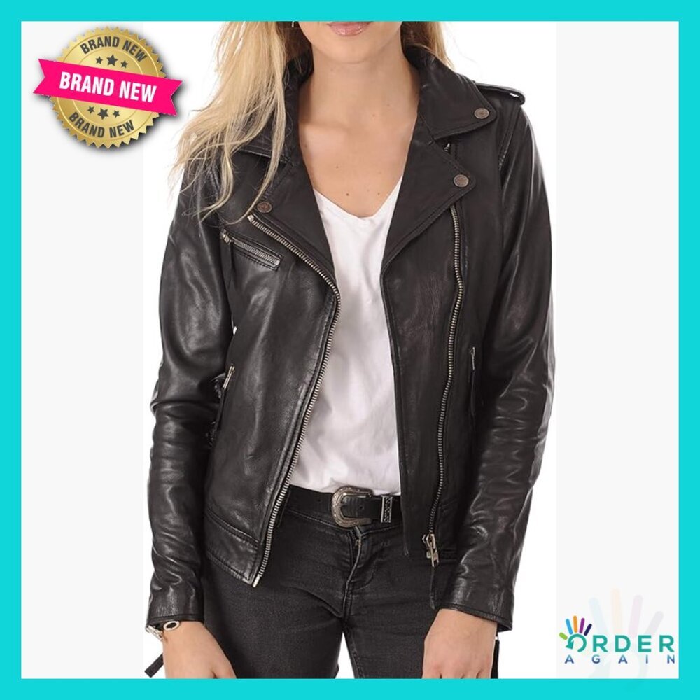 Real Lambskin Leather Bomber Jacket Fitted Aviator Style Long Sleeve
